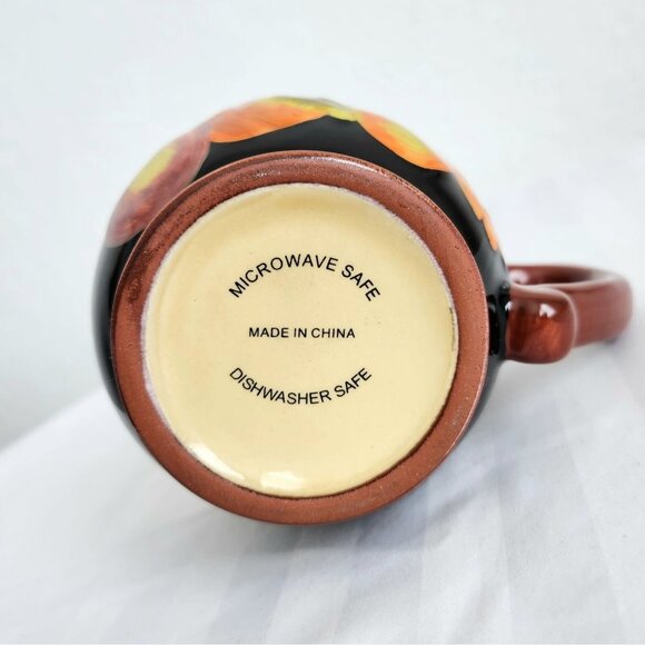 Fall Harvest Ceramic Coffee Mug Cup 3D Autumn Leaves Pumpkin Decor Black Orange - Picture 4 of 6